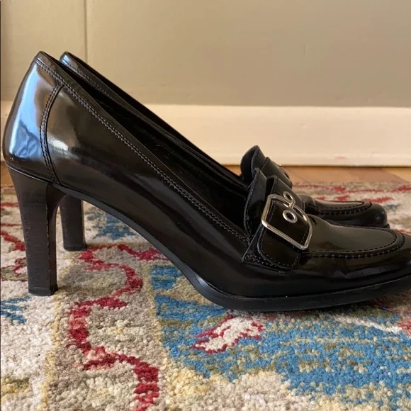 Coach Black Patent Leather Heeled Loafers - Picture 4 of 7
